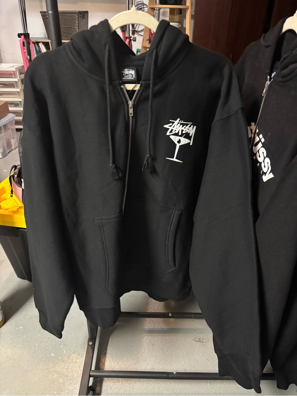 Stussy Black Zip Hoodie with Martini Icon Chest/Back Graphic